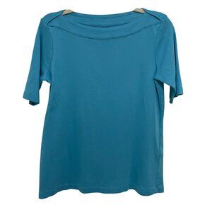 J‎ Jill Womens Top Perfect Pima Boat Neck Tee Pima Cotton Turquoise Sz S Casual